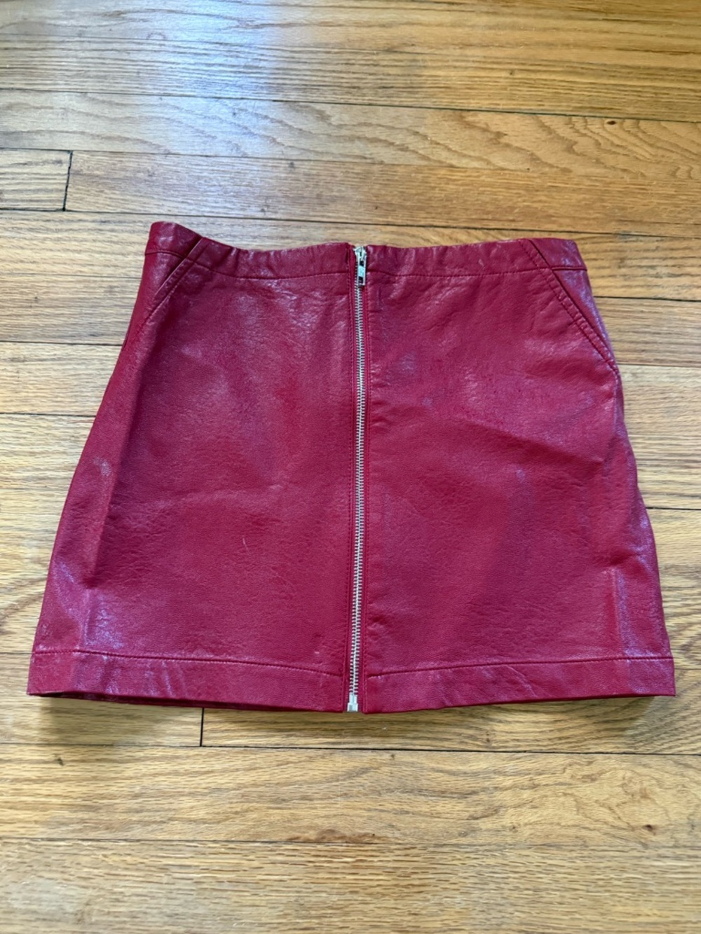Shinestar Red Faux Leather Mini Skirt with Center Zip
